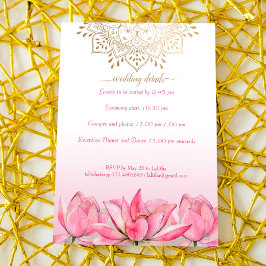 Convite Detalhes do casamento indiano RSVP lotus gold mand