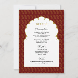 Convite Detalhes do casamento indiano vermelho e dourado