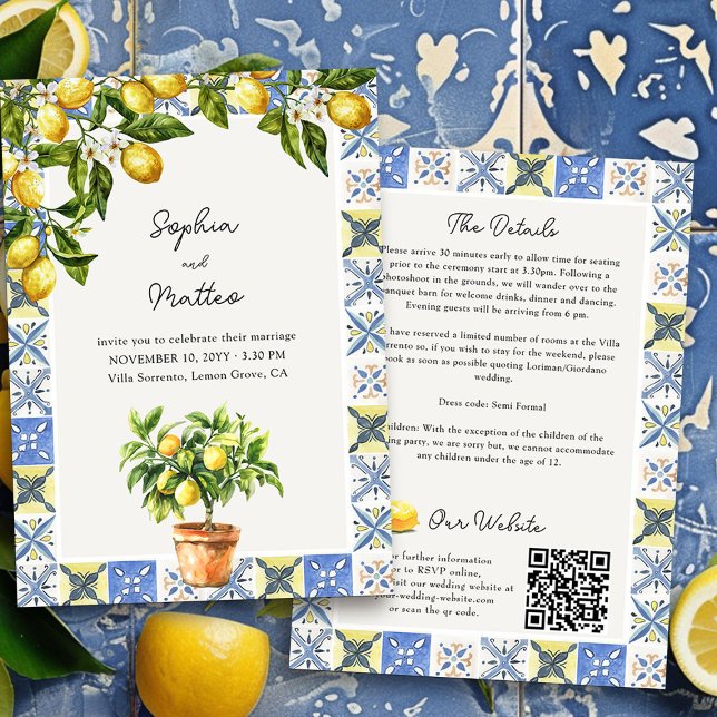 Convite Detalhes do Casamento Italiano de Lemon Grove e Si (Wedding Invitation with Details from the Lemon Grove Wedding Collection by Darling & May)