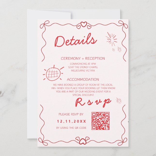 Convite Detalhes do casamento manuscrito de modelo colorid (Frente)