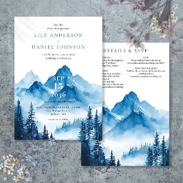 Convite Detalhes do Casamento na Montanha com Aquarela Azu