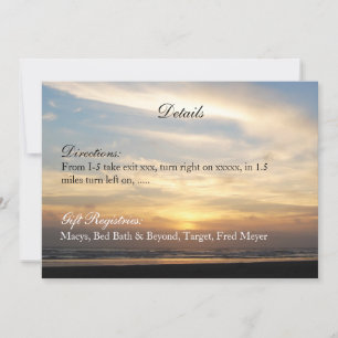 Convite Detalhes do Casamento na Praia ao Pôr do Sol Cartã