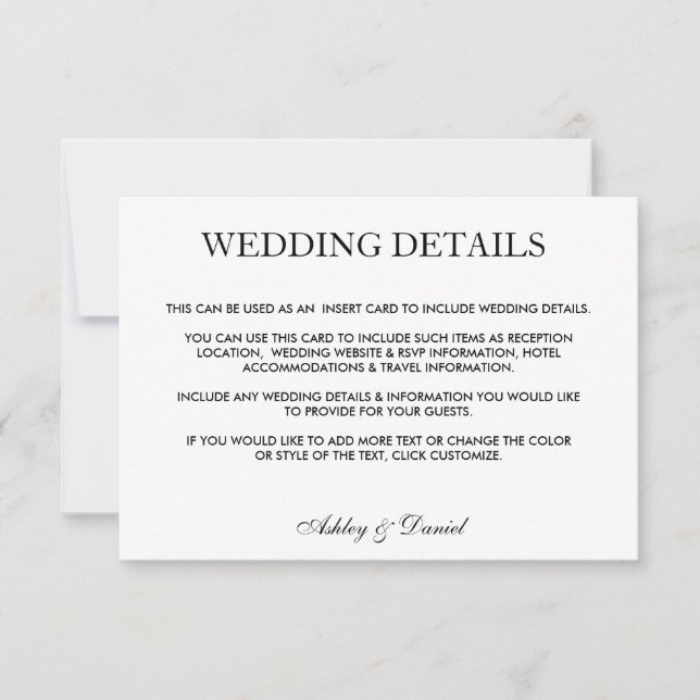 Convite Detalhes do Casamento Negro e Branco Elegante Mode (Frente)