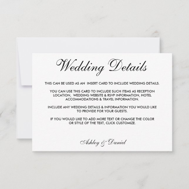 Convite Detalhes do Casamento Negro e Branco Elegante Mode (Frente)