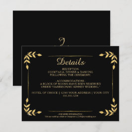 Convite Detalhes do Casamento Negro Elegante Dourado Green