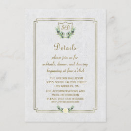 Convite Detalhes do Casamento Real Dourado Crest Lush Gree