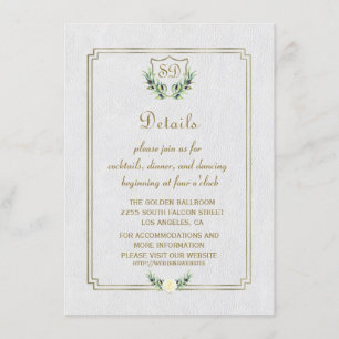 Convite Detalhes do Casamento Real Dourado Crest Lush Gree