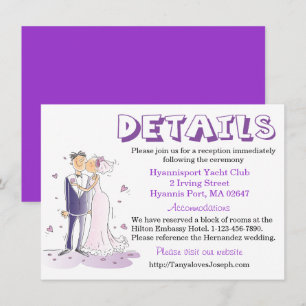 Convite Detalhes do Casamento Roxo Direções da Noiva e do