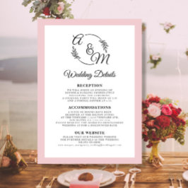 Convite Detalhes do Casamento Simples e Moderno Pink