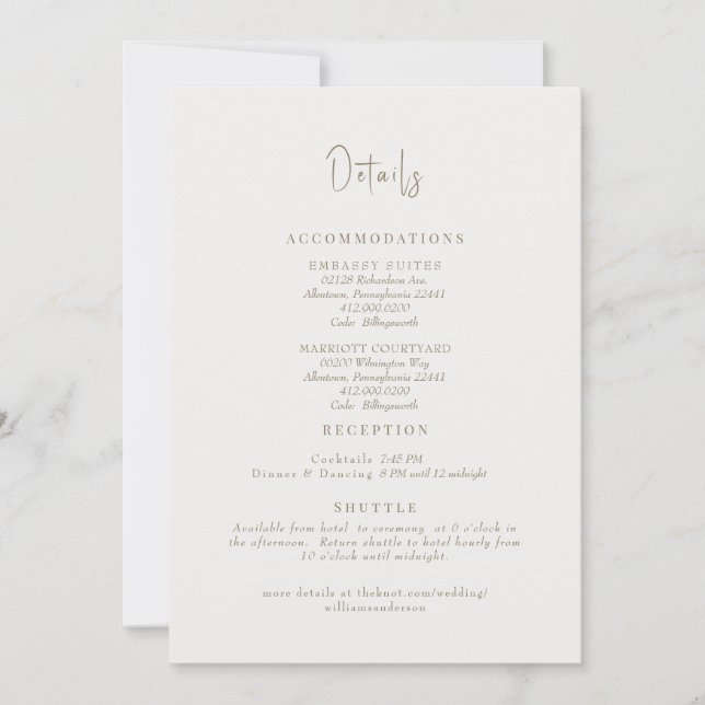 Convite Detalhes do Casamento Simplesmente Creme Envio Inc (Frente)