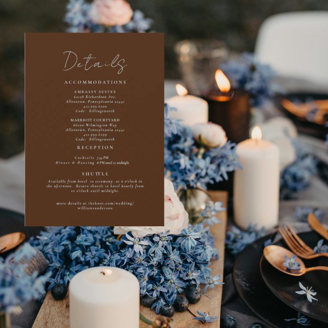 Convite Detalhes do Casamento Simplesmente Marrom Enclosur (Criador carregado)