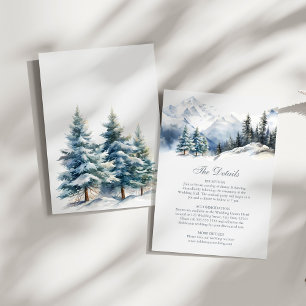 Convite Detalhes do Casamento Snowy Mountain & Pine Trees
