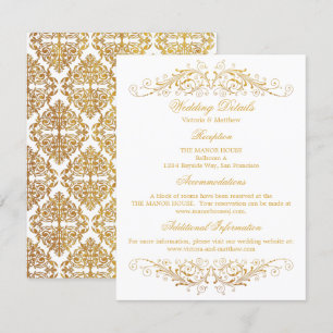 Convite Detalhes do Casamento tema damasco Flourado Faux G