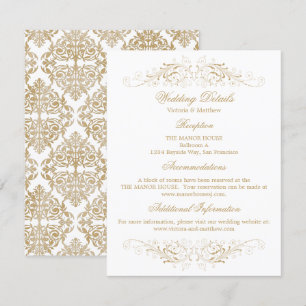 Convite Detalhes do Casamento tema damasco Flourish Dourad
