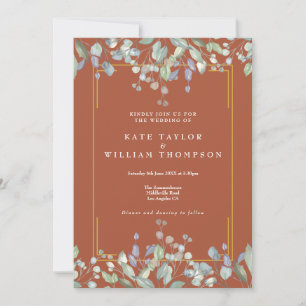 Convite Detalhes do Casamento Terracota Floral Lilás Tudo 