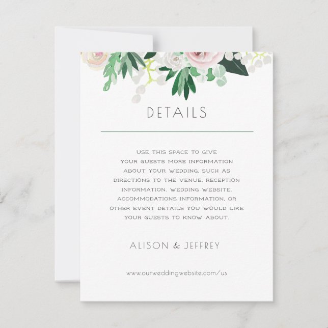 Convite Detalhes do Casamento Verde Branco Floral de Water (Frente)