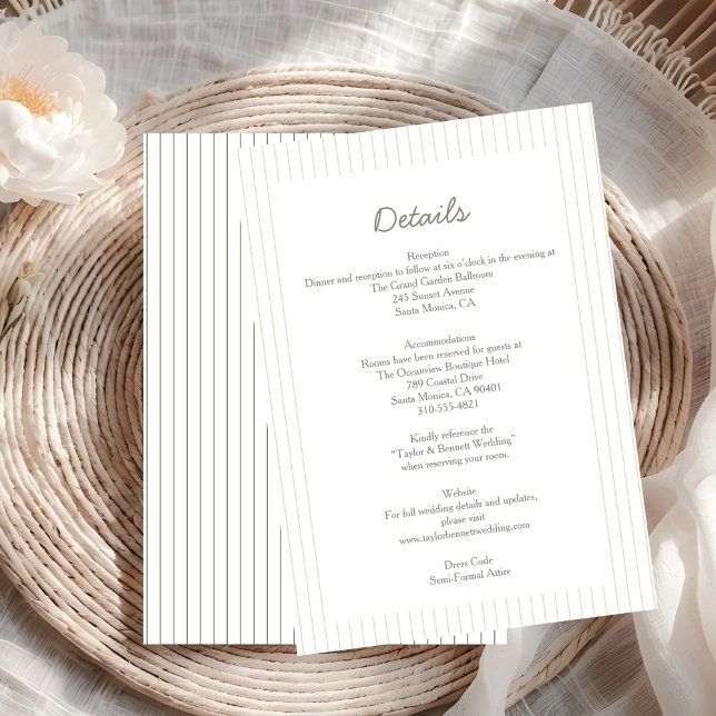 Convite Detalhes do Casamento Verde com Listras Minimalist (Criador carregado)