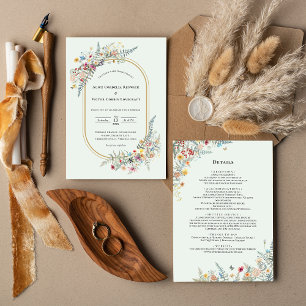 Convite Detalhes do Casamento Verde Menta Samambaia Flor S