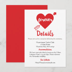 Convite Detalhes do Casamento Vermelho Coração Branco Mode