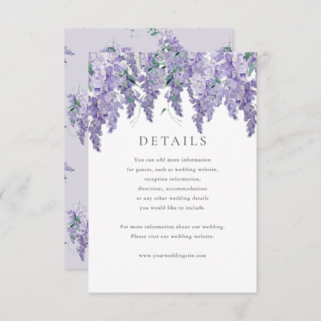 Convite Detalhes do Casamento Wisteria Dusty Purple Waterc (Frente/Verso)