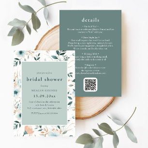 Convite Detalhes do Chá de panela Floral Elegante Lush Gre