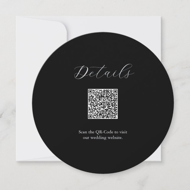 Convite Detalhes do Código QR - Casamento Preto e Branco (Frente)
