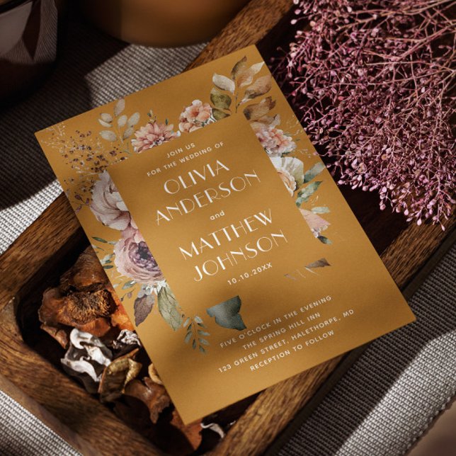 Convite Detalhes do código QR do casamento floral amarelo  (Criador carregado)