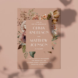 Convite Detalhes do código QR do casamento floral cor-de-r