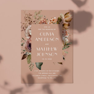 Convite Detalhes do código QR do casamento floral cor-de-r