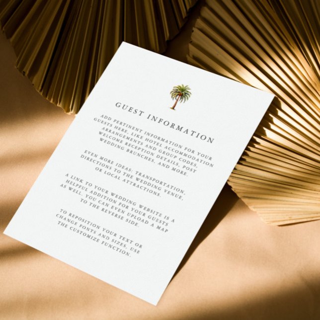 Convite Detalhes do convidado da palmeira tropical aquátic (DIGITAL GUEST DETAILS WITH PALM TREE IN WATERCOLOR STYLE FOR EXOTIC TROPICAL WEDDING OR COASTAL)