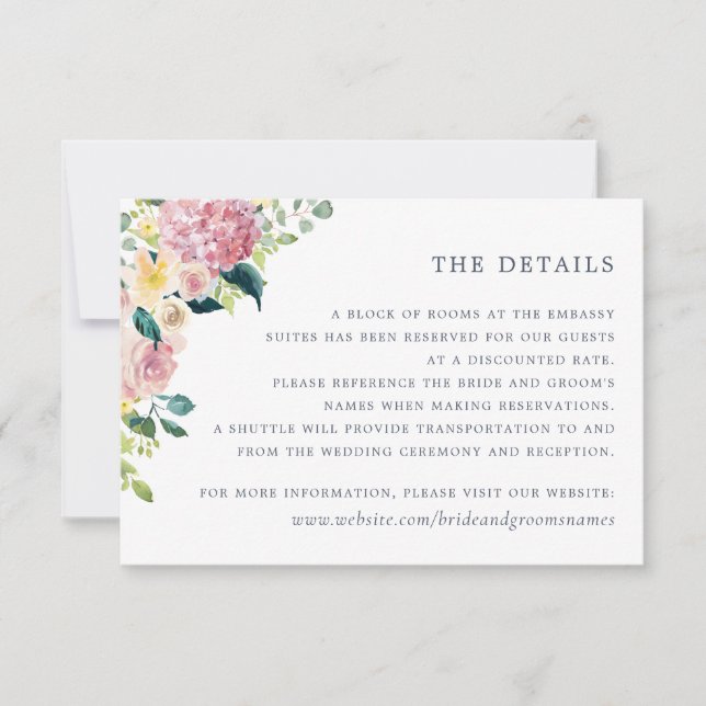 Convite Detalhes do Elegante do Blush Floral de Aquarela (Frente)