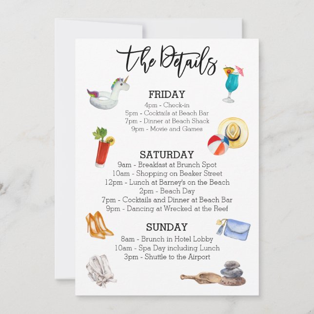 Convite Detalhes do Fim de Semana de Festa de Despedida de (Verso)