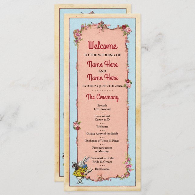 Convite Detalhes do Programa de Casamento Floral do Coelho (Frente/Verso)