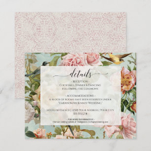 Convite Detalhes do Rosa Floral Pink Azul-Rosa Vintage