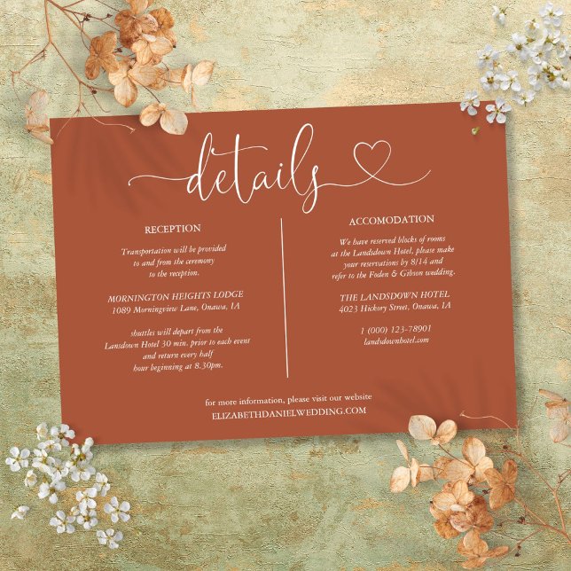 Convite Detalhes do Script do Coração de Terracota Informa (Terracotta Heart Script Details Information Invitation)