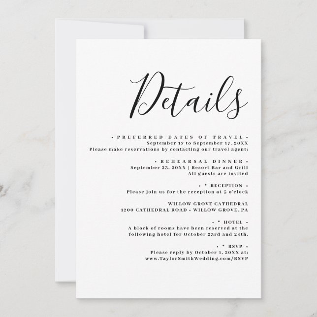 Convite Detalhes do Script Moderno de Casamento Elegante (Frente)