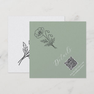 Convite Detalhes dos Papoulas Verde Salvia Código QR Cartã