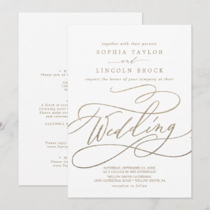 Convite Detalhes Dourados românticos da caligrafia no