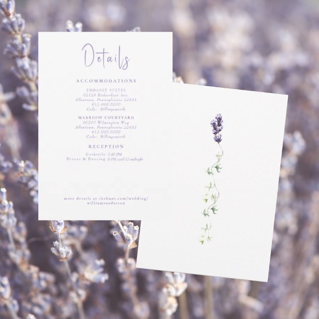 Convite Detalhes Florais de Lavanda Branco Casamento II En (Criador carregado)