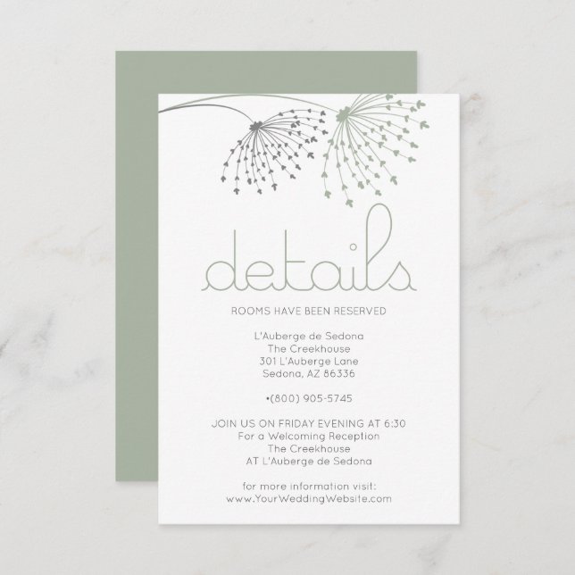 Convite DETALHES | Flores de Portas Verdes Sage Whimsical (Frente/Verso)