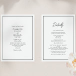 Convite Detalhes Minimalistas Simples Tudo Em Um Casamento<br><div class="desc">Este simples detalhe minimalista, tudo em um convite de casamento é perfeito para o seu elegante casamento moderno. Este design apresenta um guião preto simples sobre um fundo branco brilhante neutro para corresponder ao seu casamento clássico tradicional ou ao casamento de boho minimalista no primavera, verão, outono ou inverno. Por...</div>