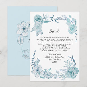 Convite Detalhes no Hotel Blue White Boho Aquarela Floral
