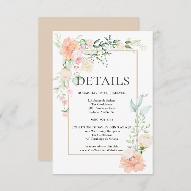 Convite DETALHES | Pastel Coral Ivory Floral (Frente/Verso)