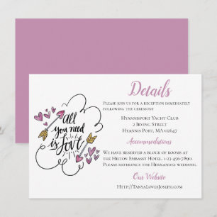 Convite Detalhes Roxos Direções Amor Coração Seta Casament