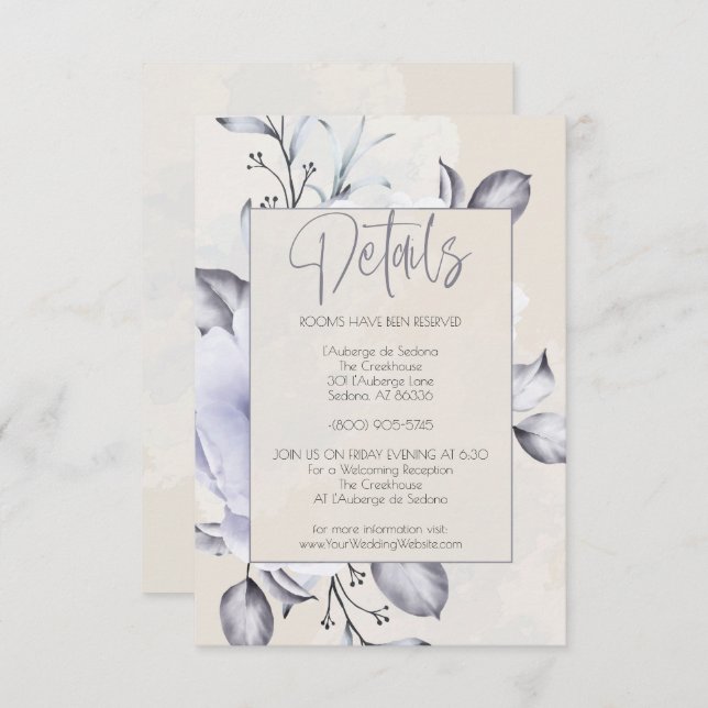 Convite Detalhes - Rustic Lilac e Alabaster Peony Floral (Frente/Verso)