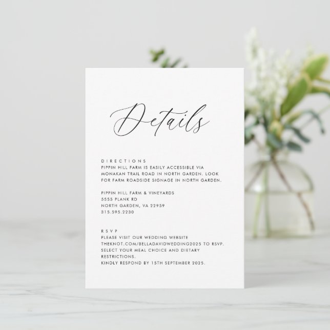 Convite Detalhes Simples de Casamento Direções RSVP Modelo (Em pé/Frente)