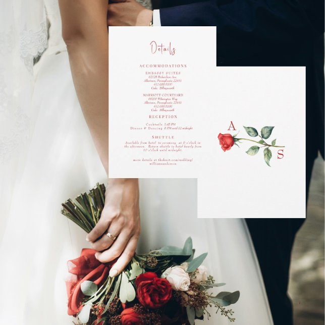 Convite Detalhes Simples do Casamento com Rosa Vermelha En (Criador carregado)