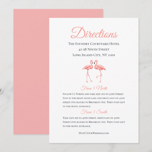 Convite Detalhes Tropicais Direção de Casamento Flamingo R (Frente/Verso)