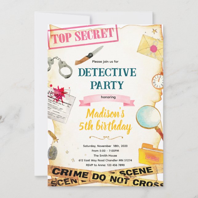 Convite Detective girl party invitation  (Frente)