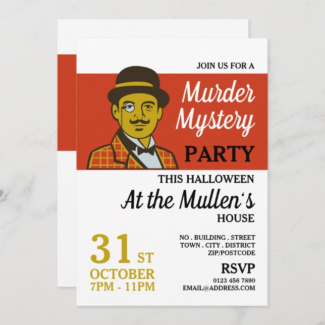 Convite Detetive Clássico, Mistério de Assassinato Festa d (Frente/Verso)